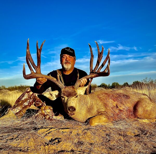 Muke deer and hunter